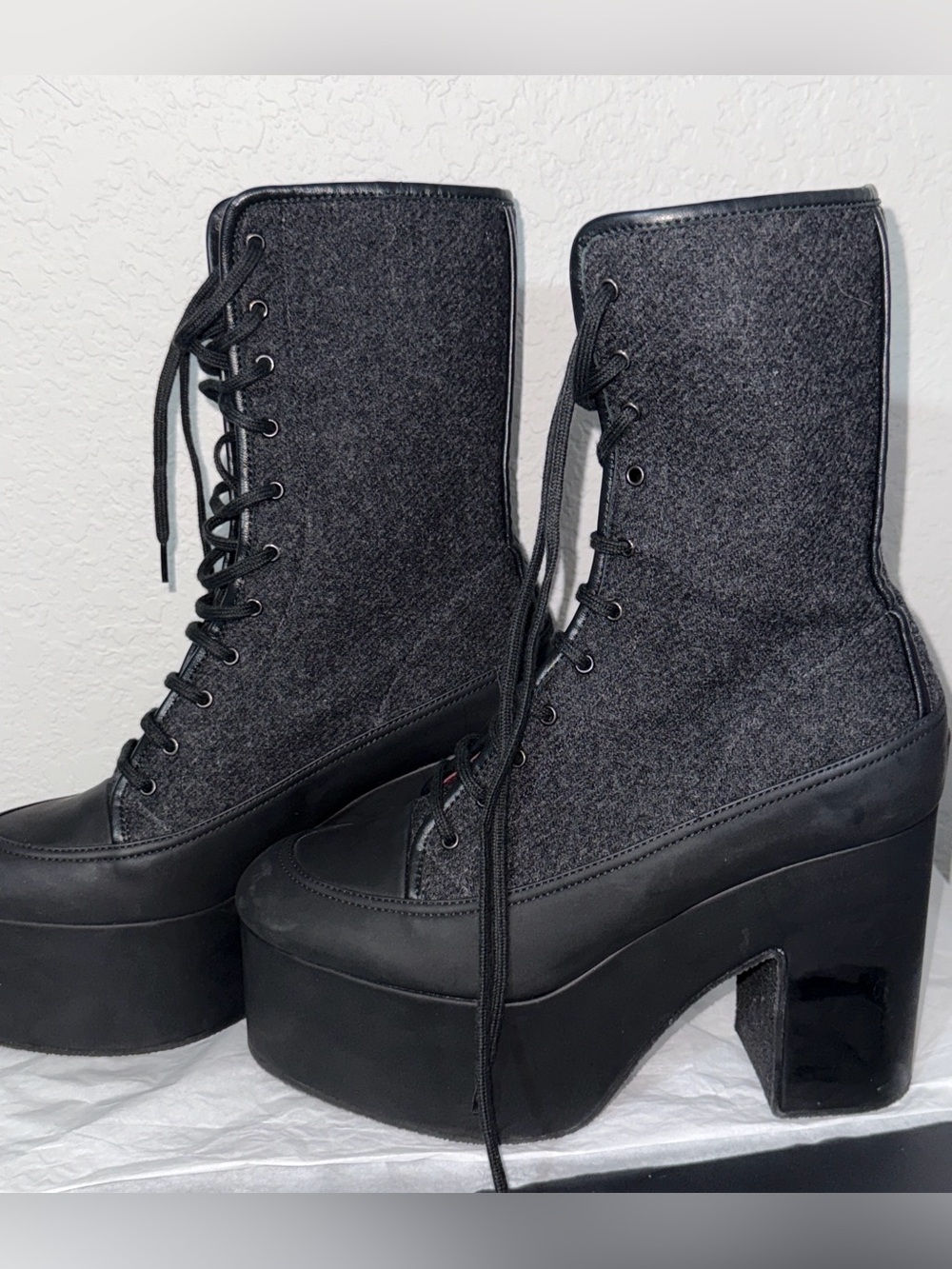 Dries Van Noten Black Lace-Up Platform Ankle Boots
